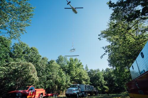The New Jersey Forest Fire Service delivered the 10 loads of floating walkway materials via helicopter. Photo by Jimmy Douglas/ New Jersey State Parks